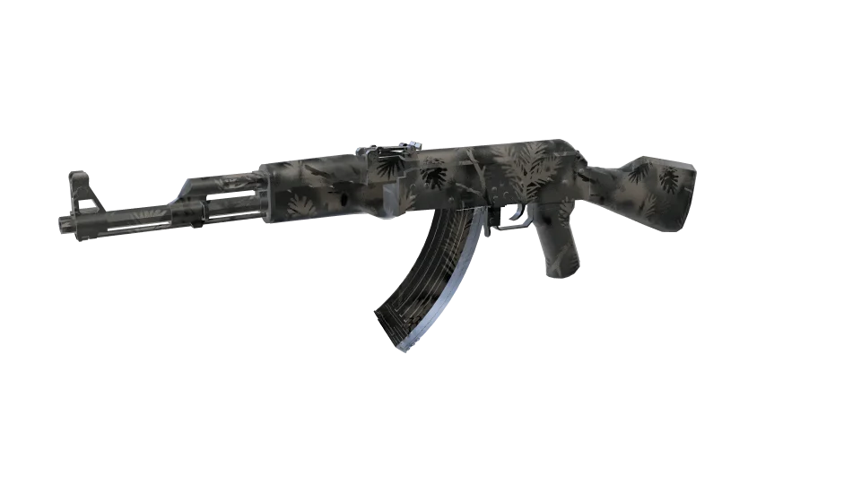 Ash Pine camo on an AK-47, front three-quarter view