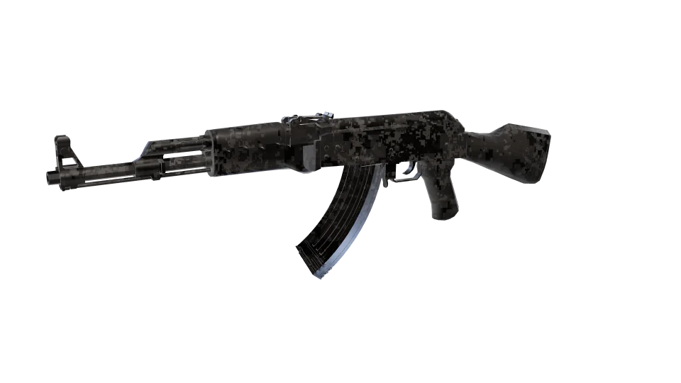 Asphalt camo on an AK-47, front three-quarter view