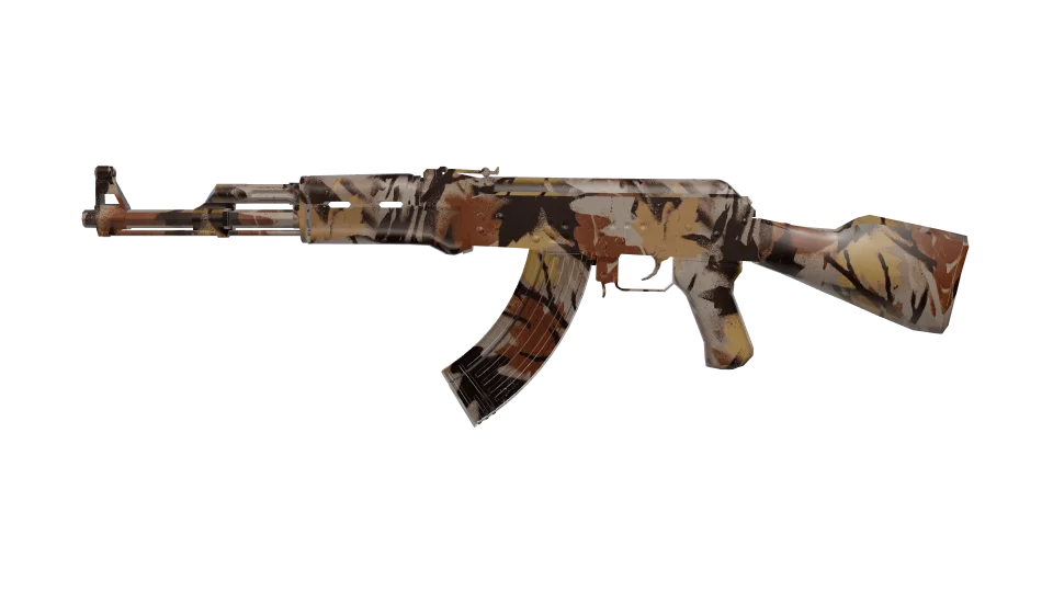 Autumn camo on an AK-47, side view