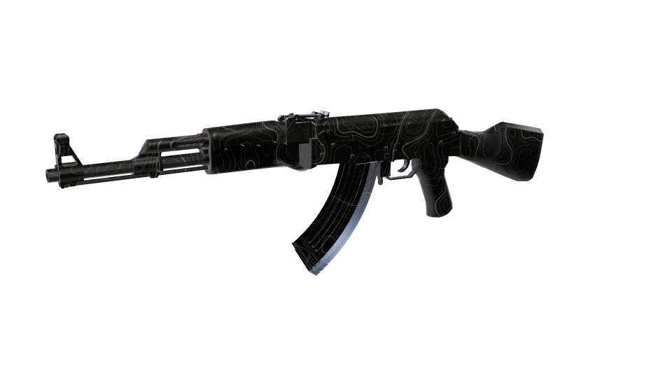 Black Topo camo on an AK-47, front three-quarter view