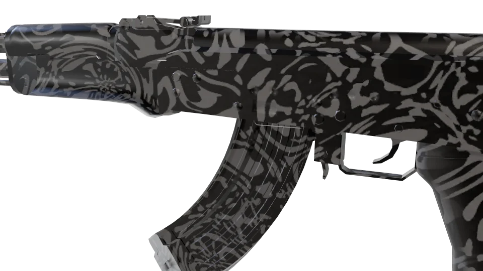 Blackwell camo on an AK-47, close-up of the receiver and magazine