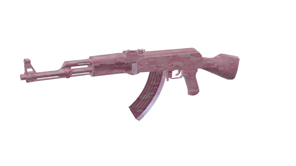 Bubblegum Ops camo on an AK-47, front three-quarter view