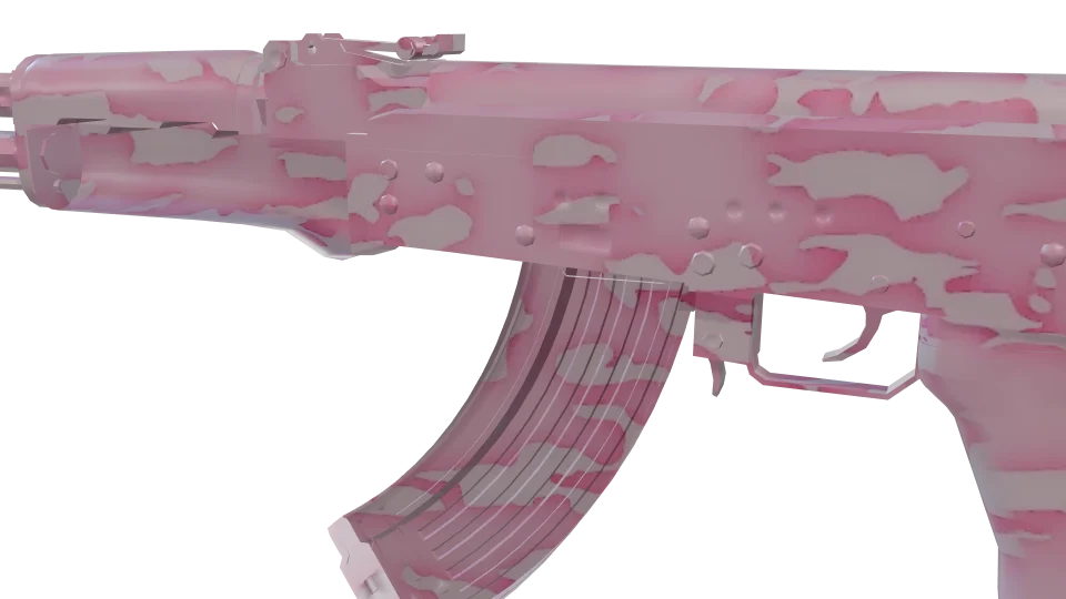 Bubblegum Ops camo on an AK-47, close-up of the receiver and magazine
