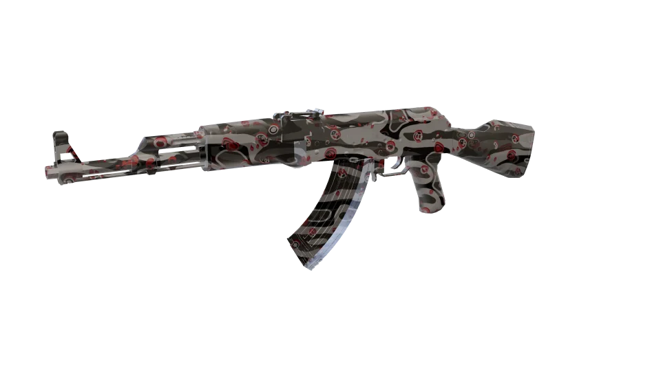 Carbonated camo on an AK-47, front three-quarter view