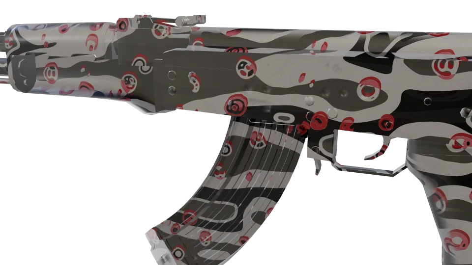 Carbonated camo on an AK-47, close-up of the receiver and magazine