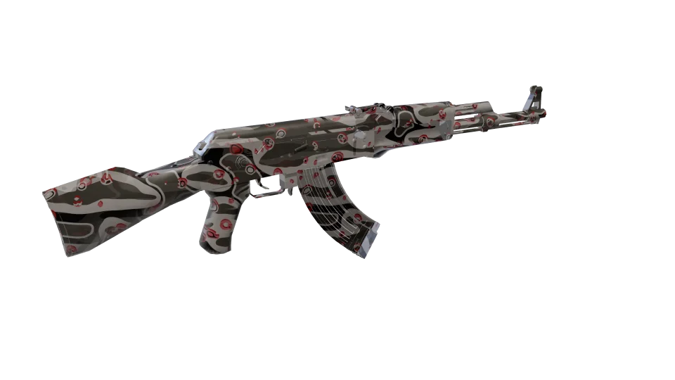 Carbonated camo on an AK-47, rear three-quarter view
