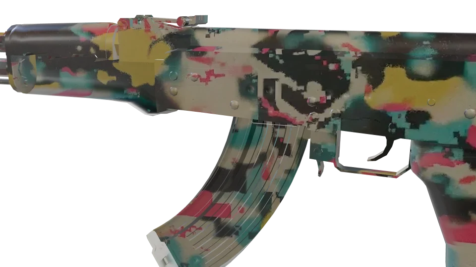 Chemical Remix camo on an AK-47, close-up of the receiver and magazine