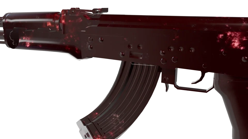 Chiral camo on an AK-47, close-up of the receiver and magazine
