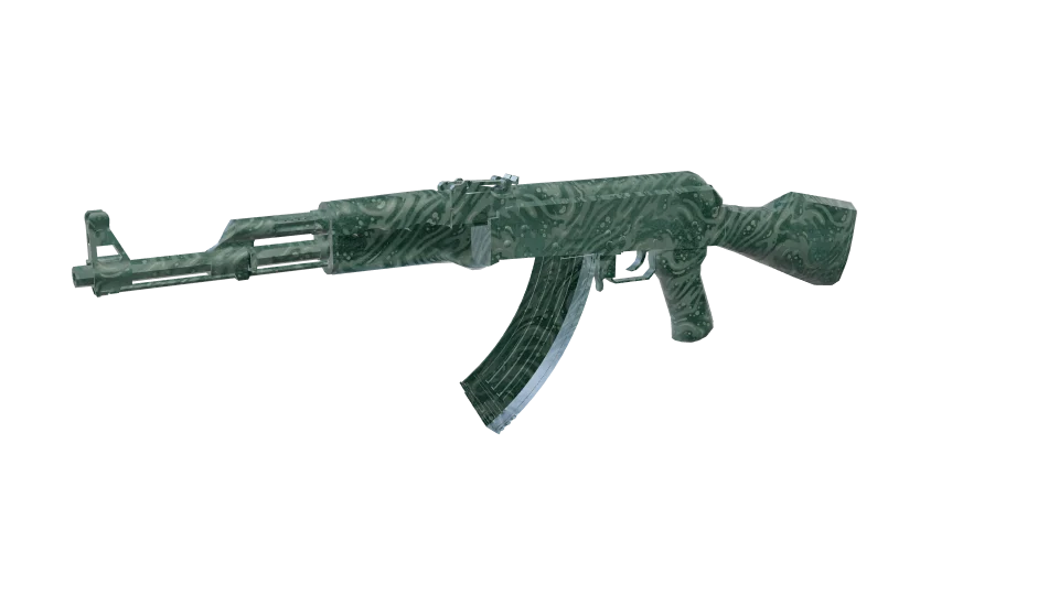 Currents camo on an AK-47, front three-quarter view