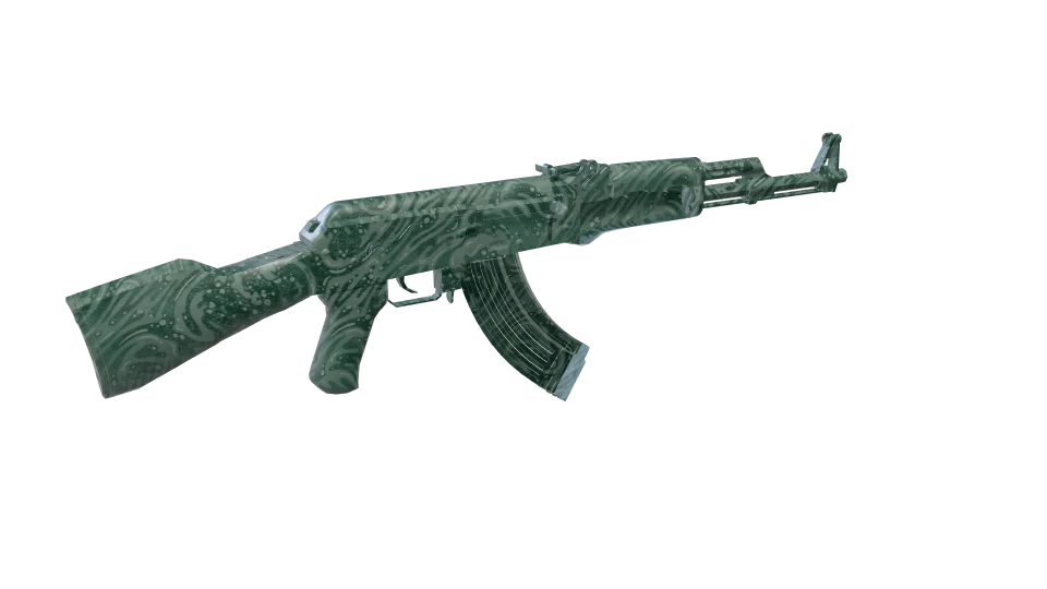 Currents camo on an AK-47, rear three-quarter view