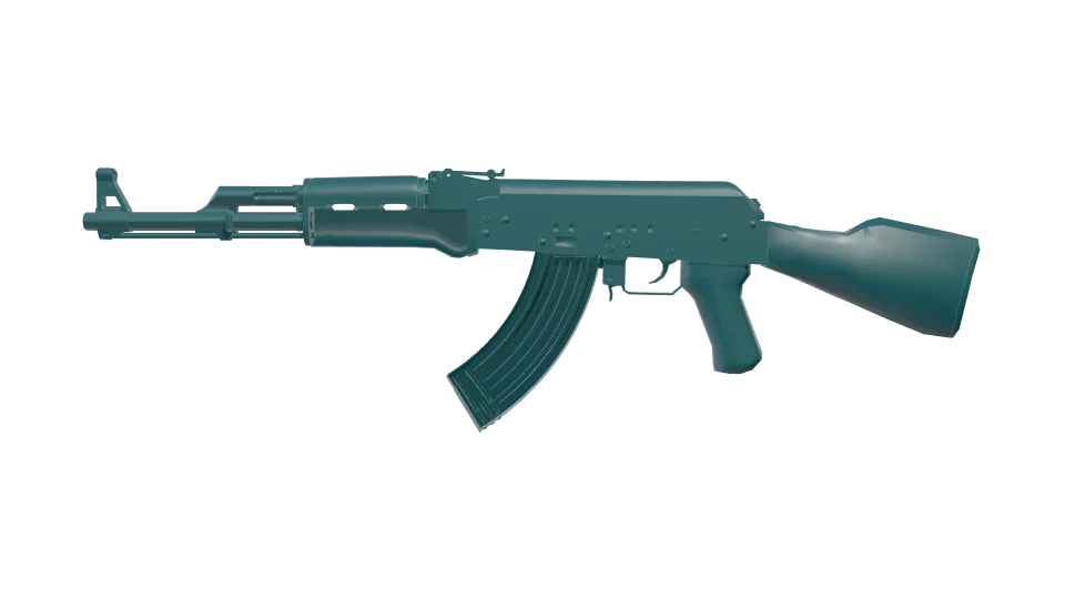 Cyan camo on an AK-47, side view