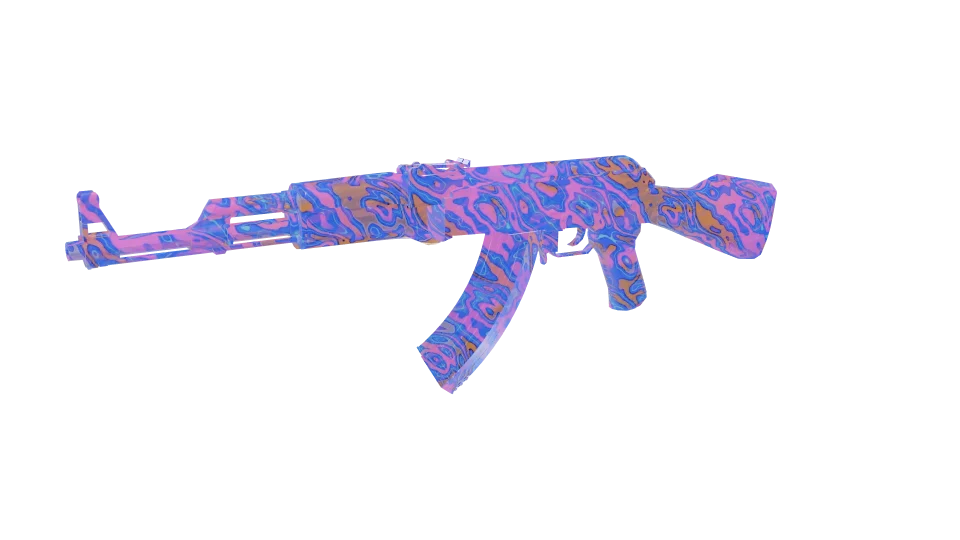 Damascus Reforged camo on an AK-47, front three-quarter view