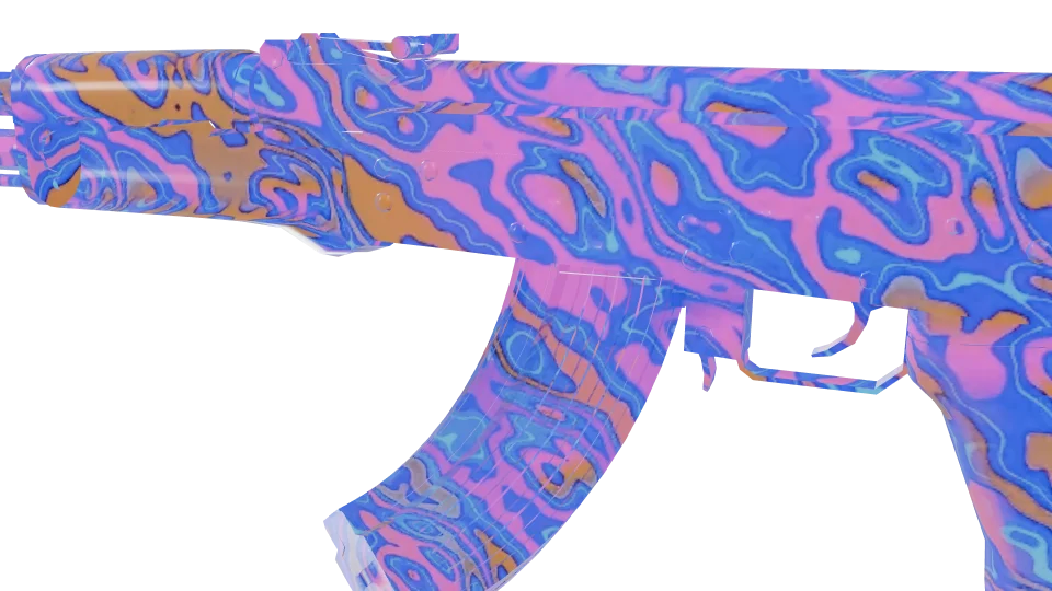 Damascus Reforged camo on an AK-47, close-up of the receiver and magazine