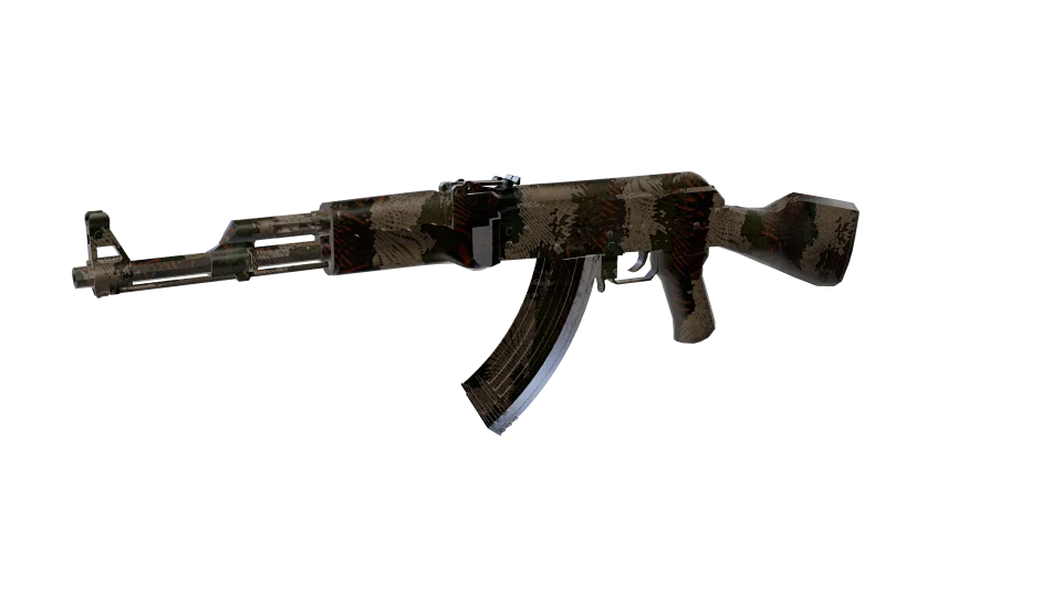 Dapple Cast camo on an AK-47, front three-quarter view