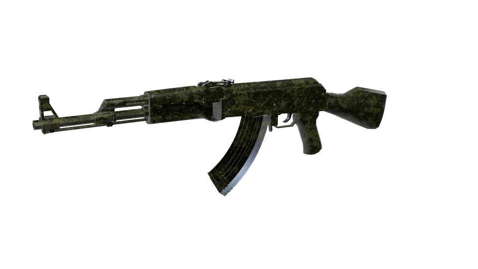 Dark Moss camo on an AK-47, front three-quarter view