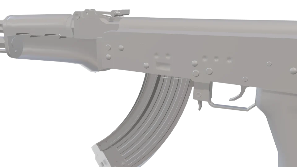 Dark Tan camo on an AK-47, close-up of the receiver and magazine