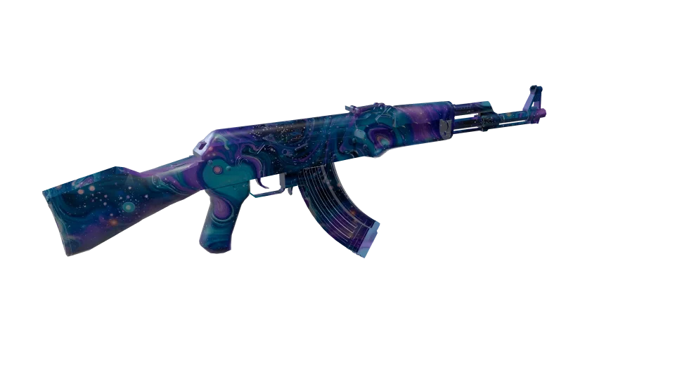Deep Space camo on an AK-47, rear three-quarter view
