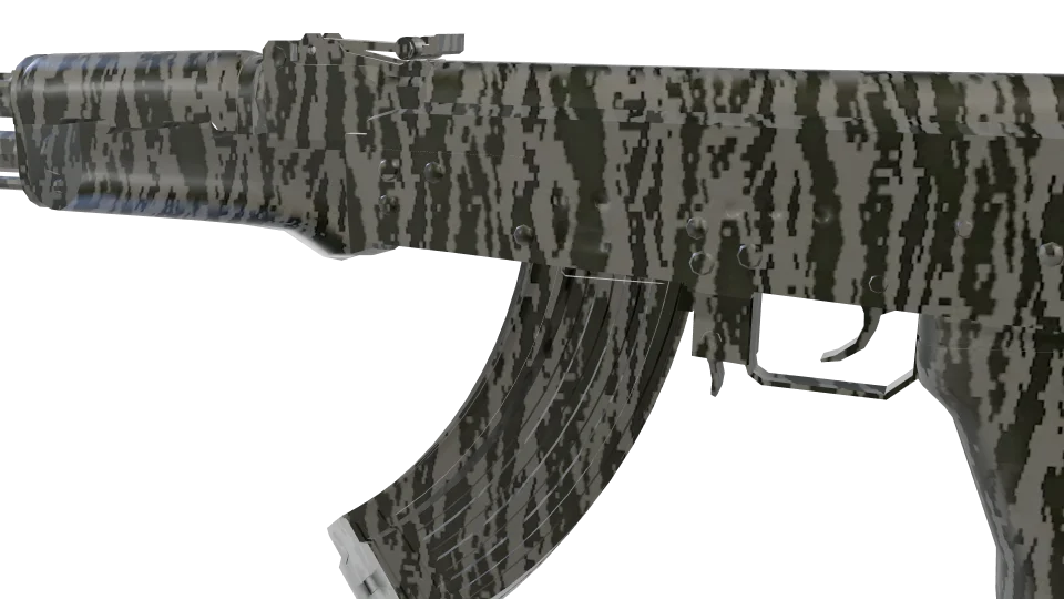 Digi Bark camo on an AK-47, close-up of the receiver and magazine