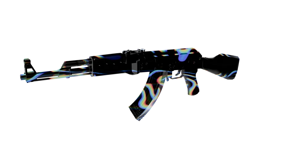 Divergence camo on an AK-47, front three-quarter view