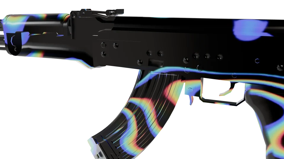 Divergence camo on an AK-47, close-up of the receiver and magazine