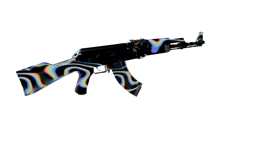 Divergence camo on an AK-47, rear three-quarter view