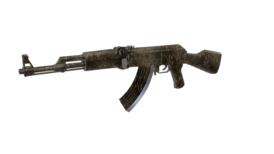 Dry Brush camo on an AK-47, front three-quarter view