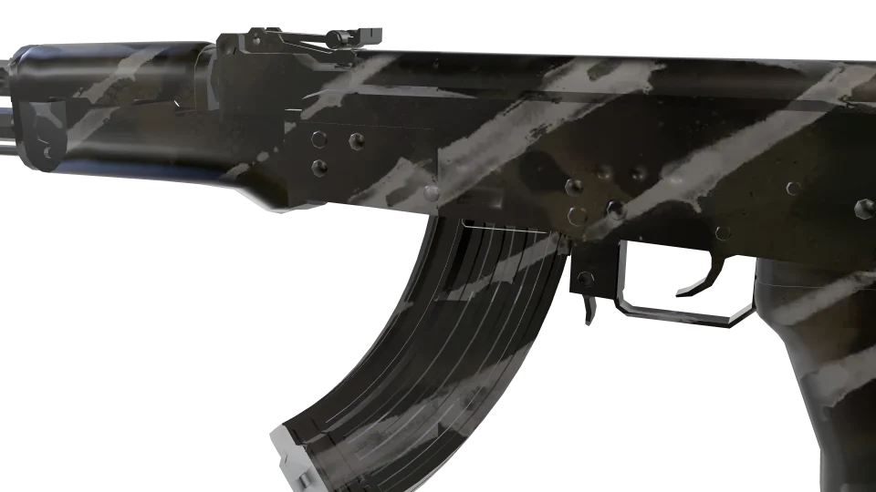 Faction Nk 02 camo on an AK-47, close-up of the receiver and magazine