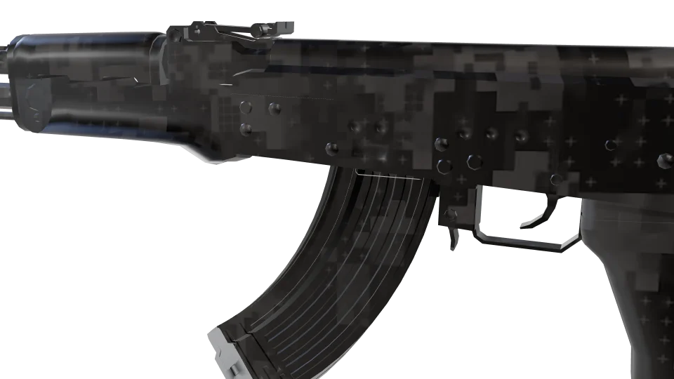 Faction Nk 04 camo on an AK-47, close-up of the receiver and magazine