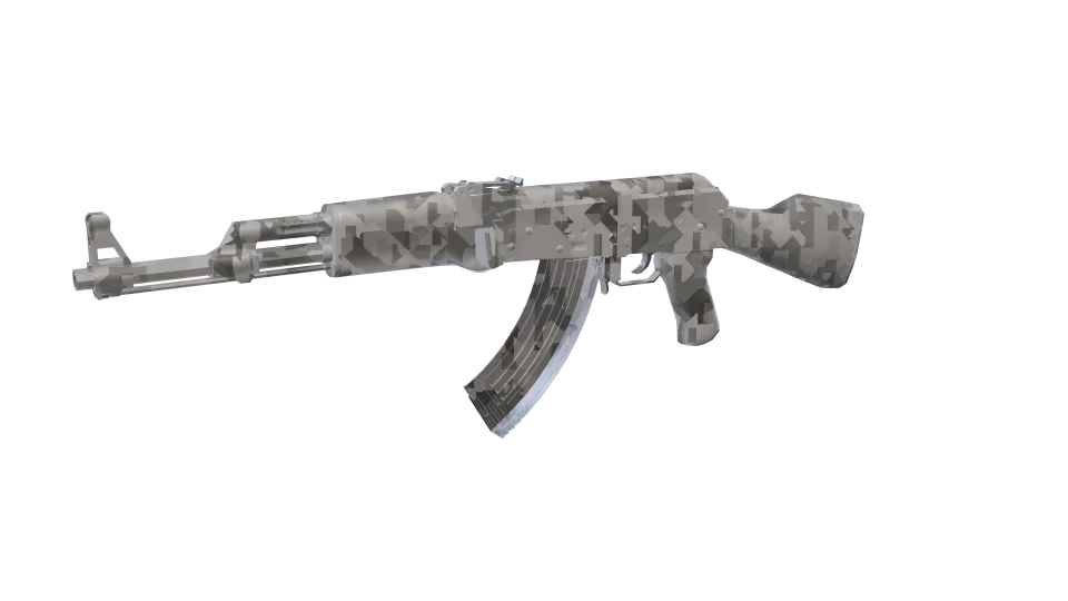 Fractal Snow camo on an AK-47, front three-quarter view
