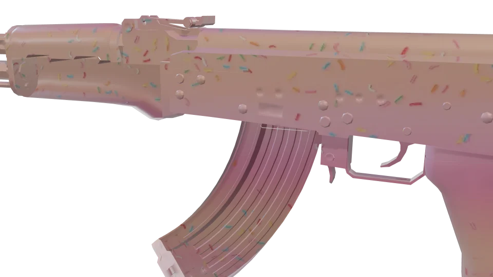 Frosted camo on an AK-47, close-up of the receiver and magazine