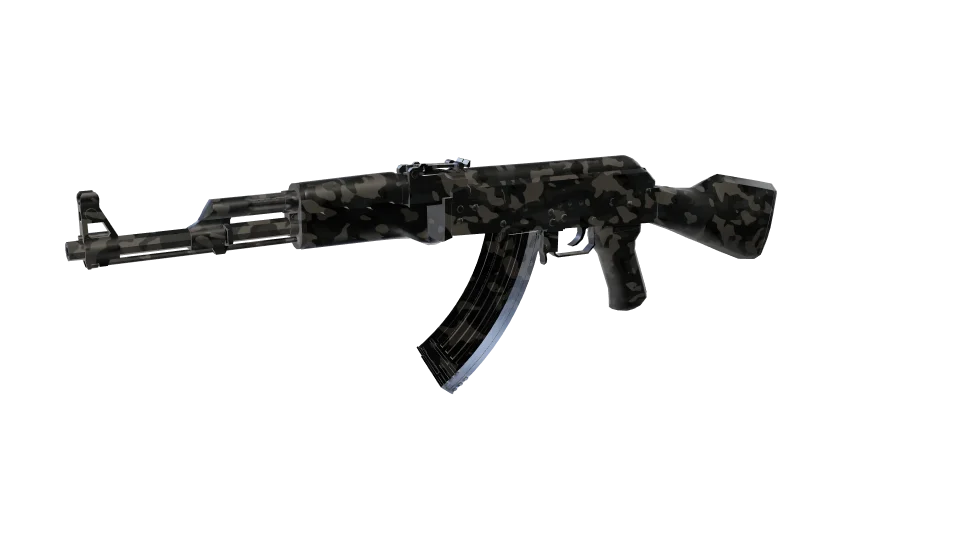 Ghast camo on an AK-47, front three-quarter view