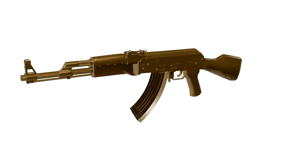 Gold camo on an AK-47, front three-quarter view
