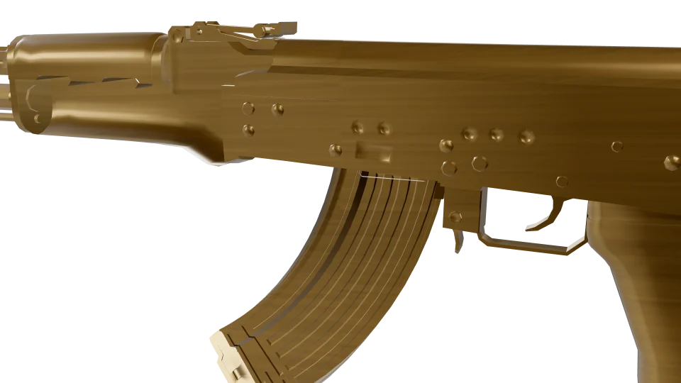 Gold camo on an AK-47, close-up of the receiver and magazine