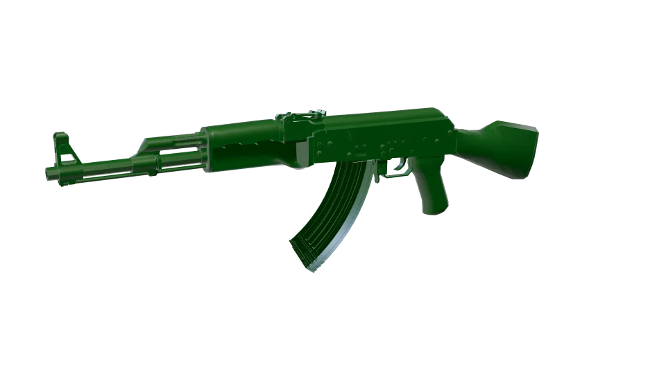 Green camo on an AK-47, front three-quarter view