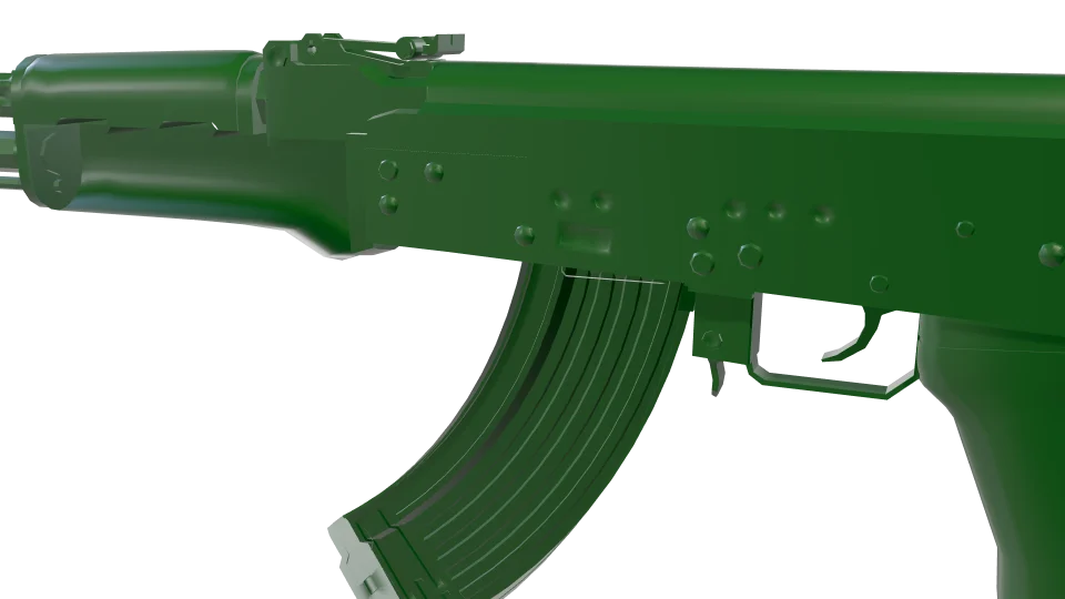 Green camo on an AK-47, close-up of the receiver and magazine