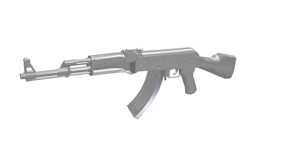 Gunmetal camo on an AK-47, front three-quarter view