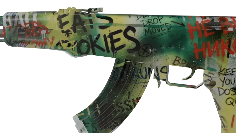HAJIN 2 camo on an AK-47, close-up of the receiver and magazine