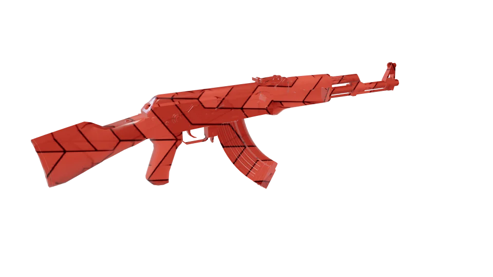 Harmonic Break camo on an AK-47, rear three-quarter view