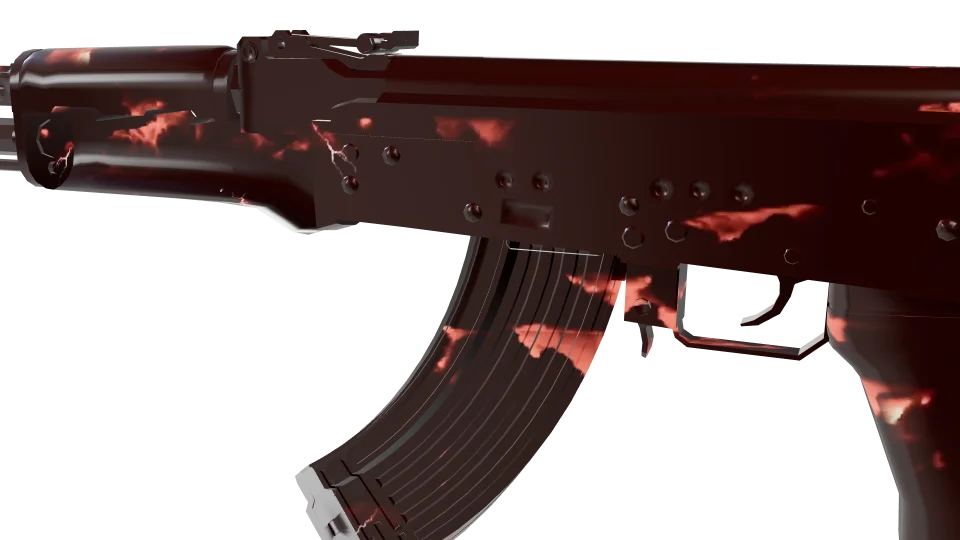 Helio camo on an AK-47, close-up of the receiver and magazine