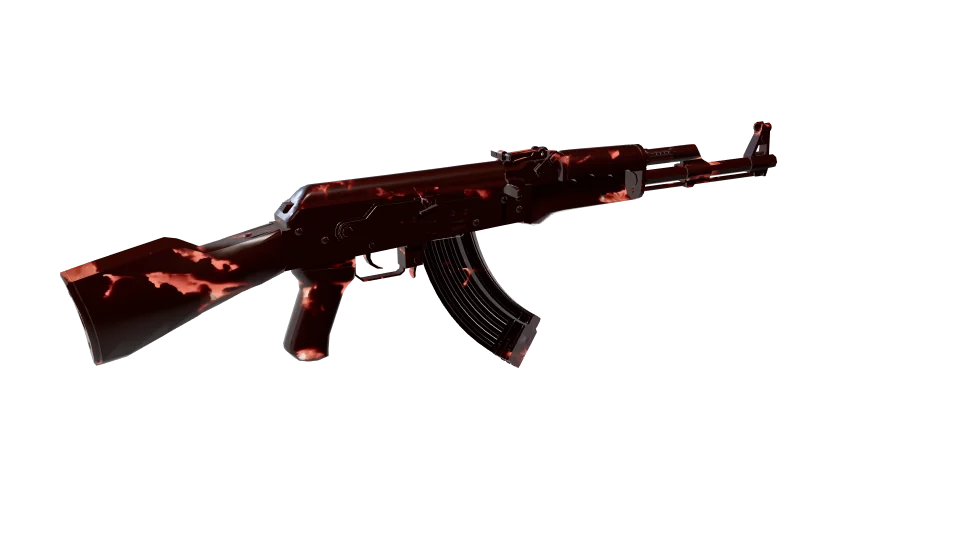 Helio camo on an AK-47, rear three-quarter view