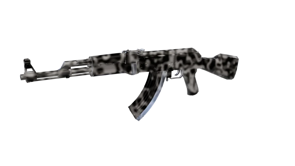 Hidden 02 camo on an AK-47, front three-quarter view