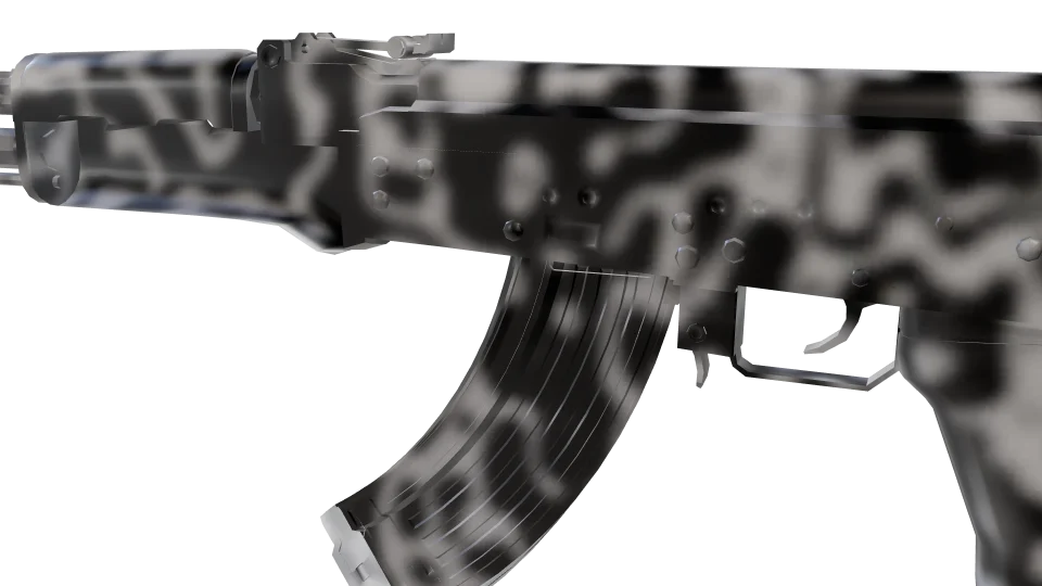 Hidden 02 camo on an AK-47, close-up of the receiver and magazine