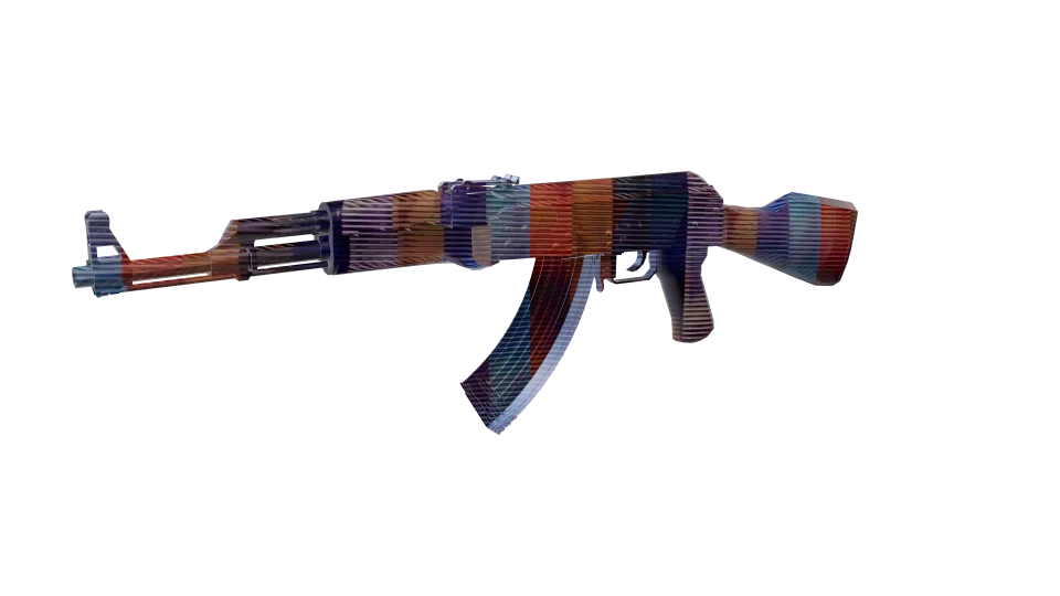 Hidden 04 camo on an AK-47, front three-quarter view