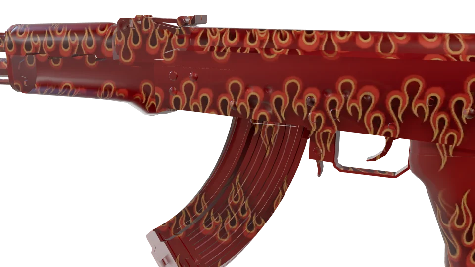Hot Rod camo on an AK-47, close-up of the receiver and magazine