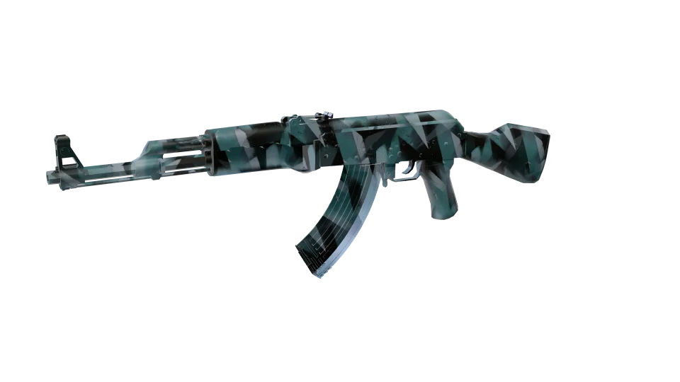 Ice Sheer camo on an AK-47, front three-quarter view
