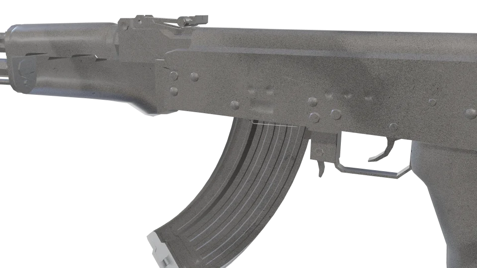 Ice Storm camo on an AK-47, close-up of the receiver and magazine