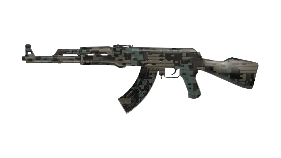 Indexed camo on an AK-47, side view