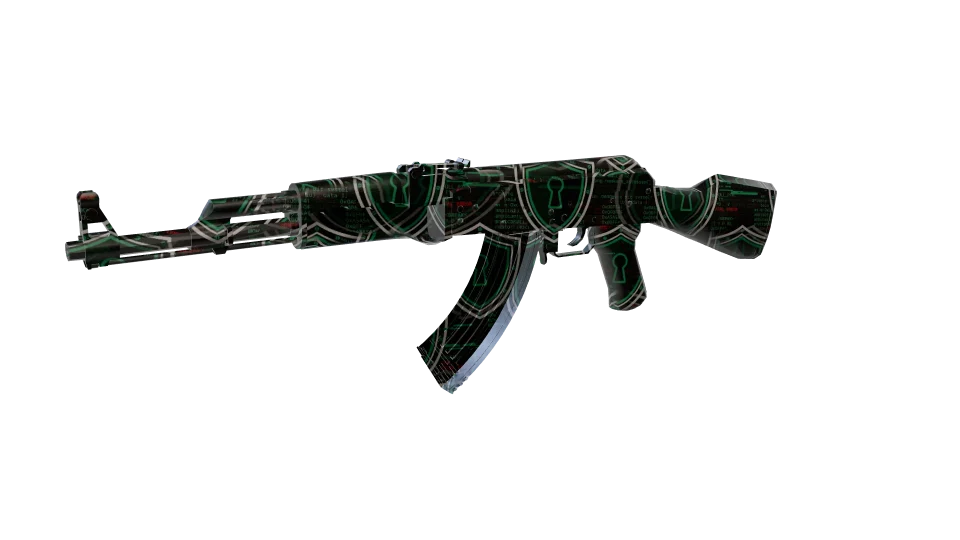 Locked Down camo on an AK-47, front three-quarter view