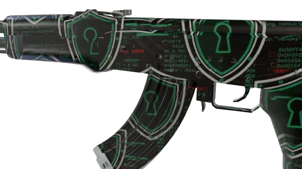 Locked Down camo on an AK-47, close-up of the receiver and magazine