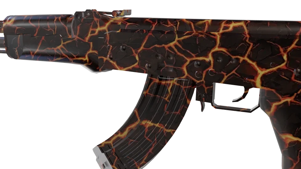 Magma Ire camo on an AK-47, close-up of the receiver and magazine